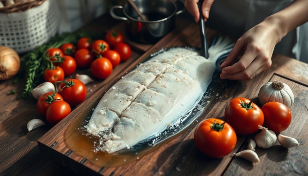 Preparing salted cod